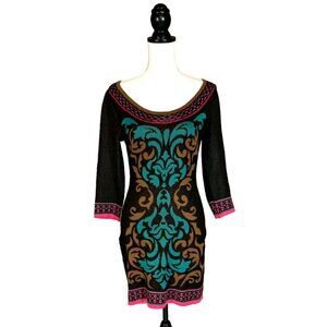 Flying Tomato M Dress Womens  Multicolor Print Pattern Scoop Neck Sweater Dress